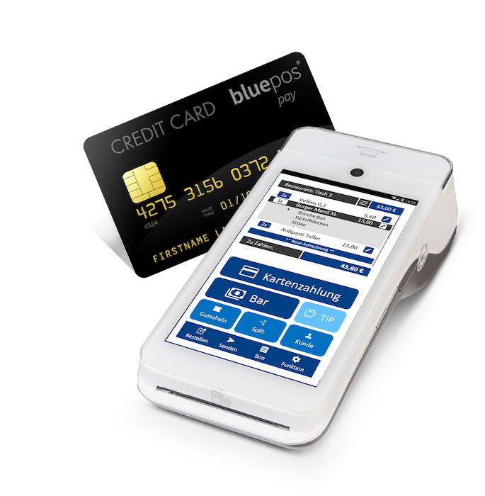 bluepos pay SmartPOS Terminal Pax A920 mit Kreditkarte